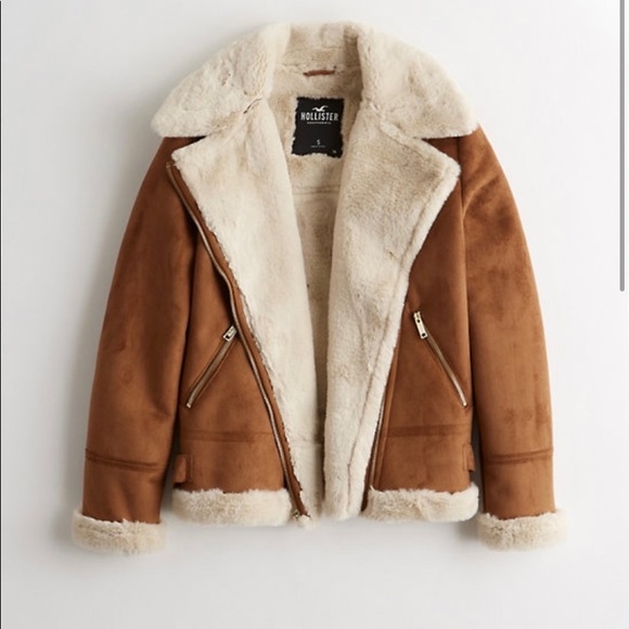 hollister black shearling biker jacket